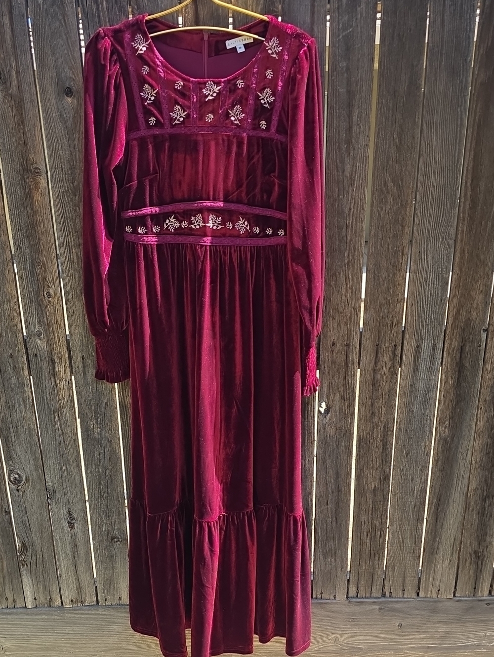 Baltic Born Burgundy Renaissance Romantic Embroidered Velvet Maxi dress Rare